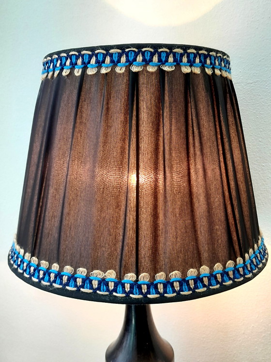 Image 1 of Art deco houten lamp en couture lampenkap