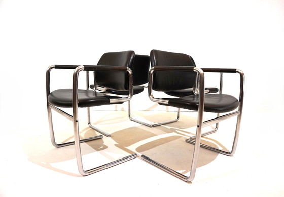 Image 1 of Set van 4 leren eetkamerstoelen van Jørgen Kastholm voor Kusch&Co