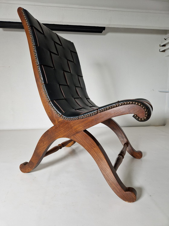 Image 1 of Vintage leren fauteuil Brutalist van Pierre Lottier voor Valentine, spanje 1950