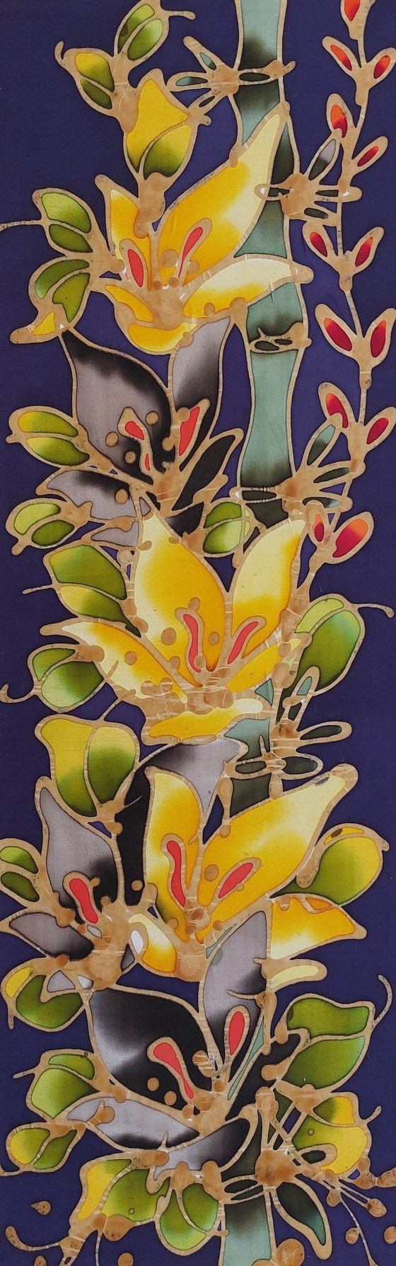 Image 1 of Batik kunstenaar abstract schilderij op zijde met bloemen