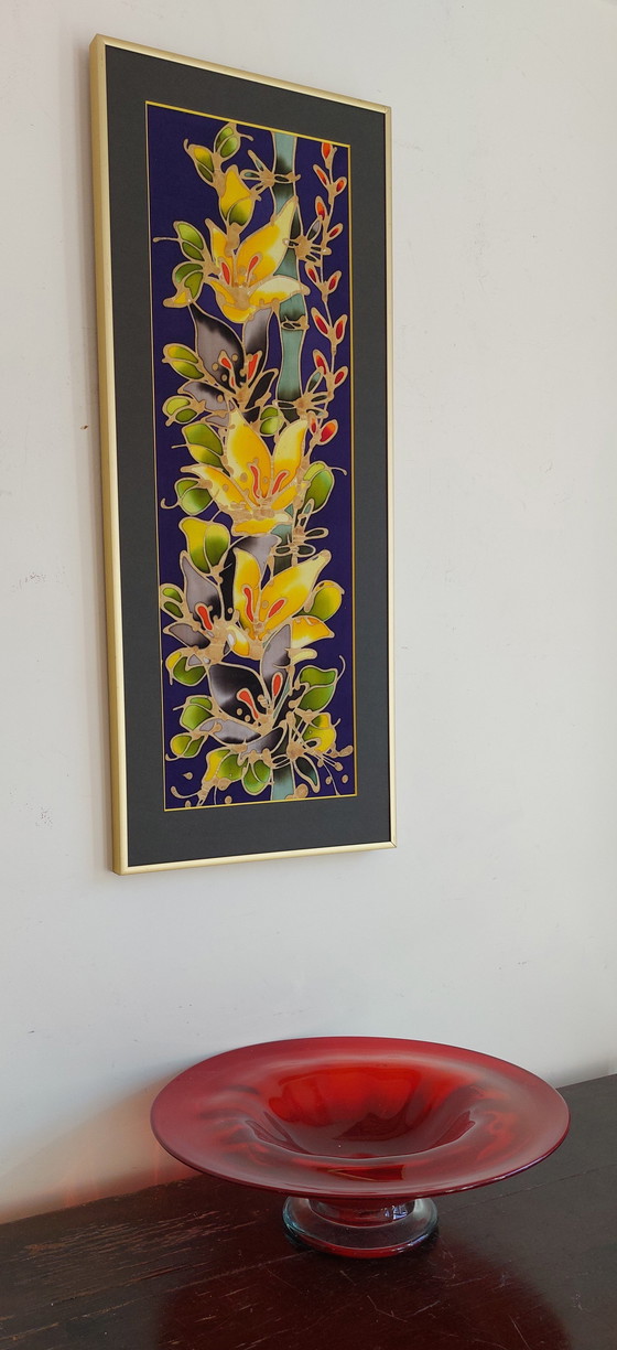 Image 1 of Batik kunstenaar abstract schilderij op zijde met bloemen