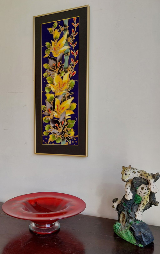 Batik kunstenaar abstract schilderij op zijde met bloemen