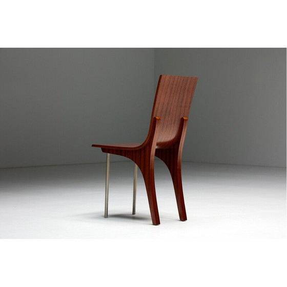 Image 1 of Vintage postmoderne walnoten eetkamerstoelen, Italië 1980