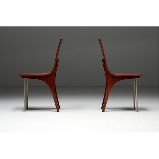 Image 1 of Vintage postmoderne walnoten eetkamerstoelen, Italië 1980