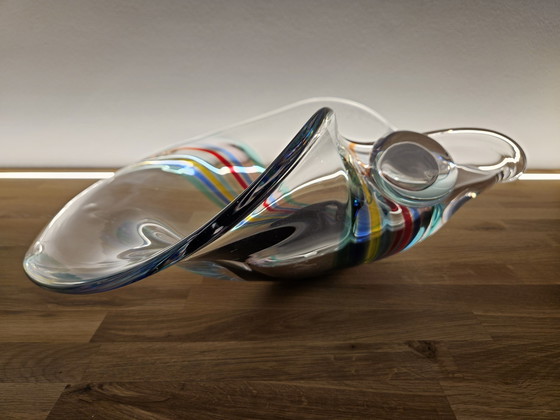 Image 1 of Livio Seguso, zware Murano glazen kom, Rainbow Design, 1993