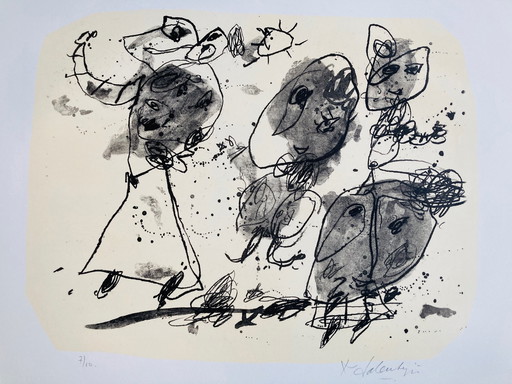 Kees Salentijn - Party time II (black&white) litho