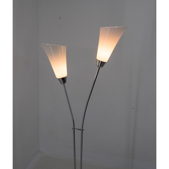Image 1 of Art Deco vintage vloerlamp met twee opaline glazen kappen, jaren 1940