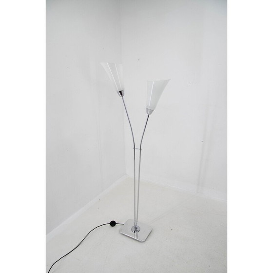 Image 1 of Art Deco vintage vloerlamp met twee opaline glazen kappen, jaren 1940