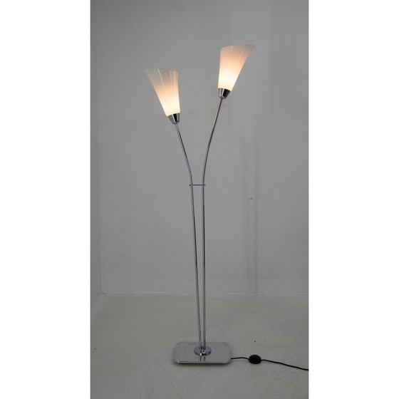 Image 1 of Art Deco vintage vloerlamp met twee opaline glazen kappen, jaren 1940