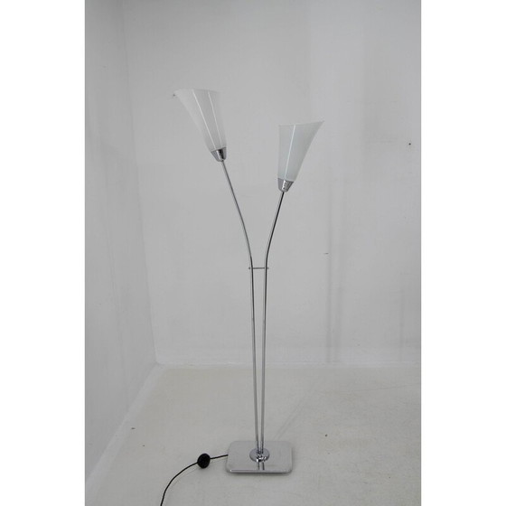 Image 1 of Art Deco vintage vloerlamp met twee opaline glazen kappen, jaren 1940