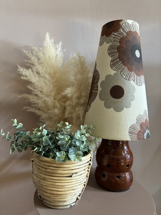 Image 1 of Vintage Tafellamp Bruin Bloemen 