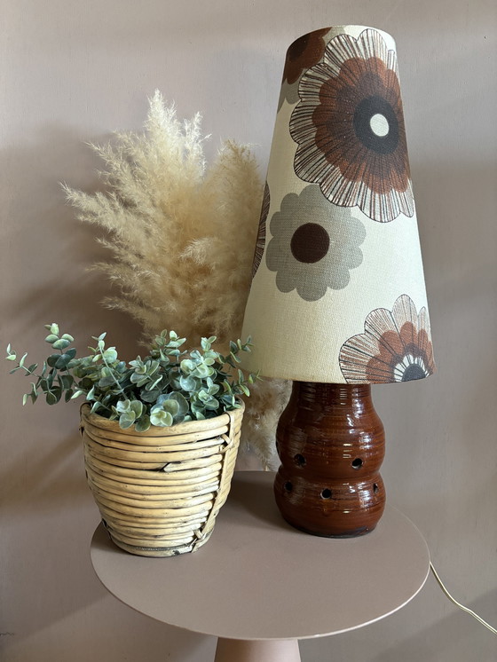 Image 1 of Vintage Tafellamp Bruin Bloemen 