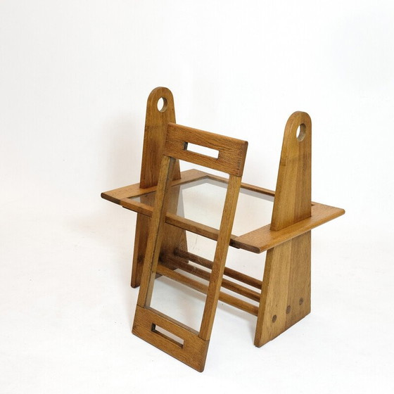 Image 1 of Vintage eiken en glazen serveertafel, 1950-1960