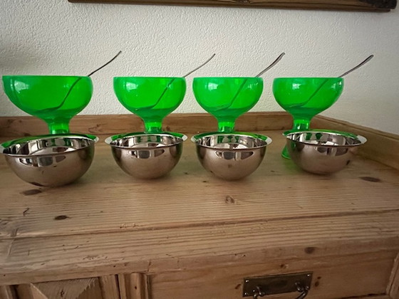 Image 1 of 4x Alessi ijscoupes met hartvormige lepels