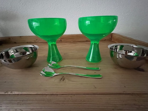 Image 1 of 4x Alessi ijscoupes met hartvormige lepels