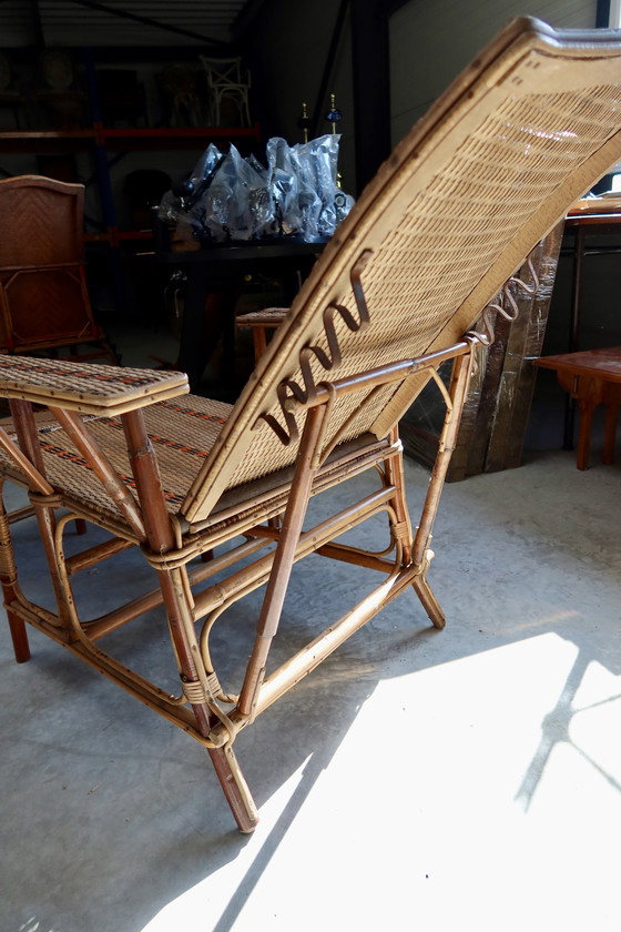 Image 1 of Vintage Bamboe Rotan Loungestoel