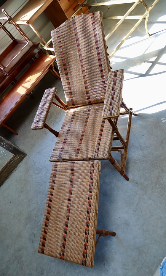 Image 1 of Vintage Bamboe Rotan Loungestoel