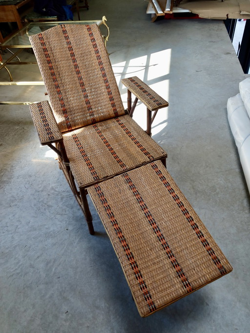 Vintage Bamboe Rotan Loungestoel