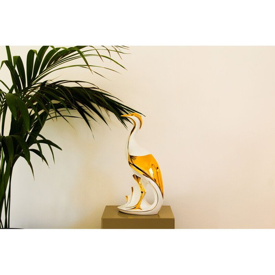 Image 1 of Vintage reiger in wit en goud gelakt bassano keramiek van Ahury, Italië 1970