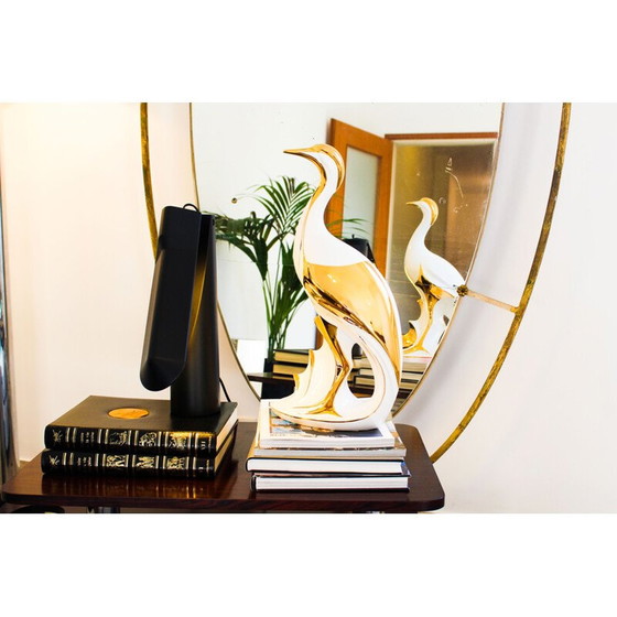 Image 1 of Vintage reiger in wit en goud gelakt bassano keramiek van Ahury, Italië 1970