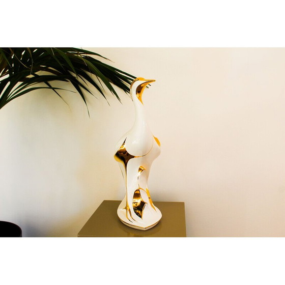 Image 1 of Vintage reiger in wit en goud gelakt bassano keramiek van Ahury, Italië 1970