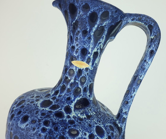 Image 1 of Grote vintage Kreutz keramiek vaas vorm 228 Vet Lava druppel glazuur blauwe tinten Intens blauw