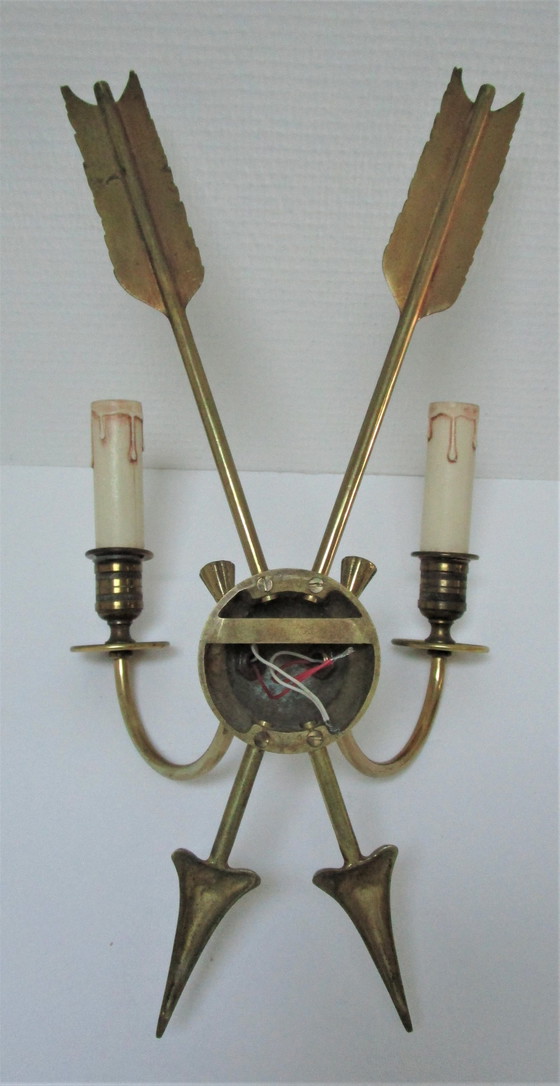 Image 1 of Paar Bronzen Pijl Wandlampen Lucien Gau