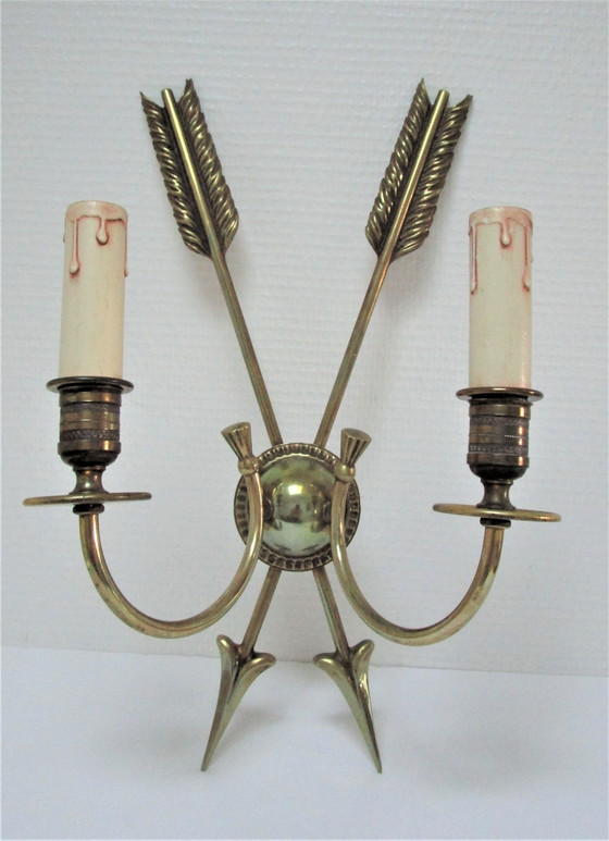 Image 1 of Paar Bronzen Pijl Wandlampen Lucien Gau