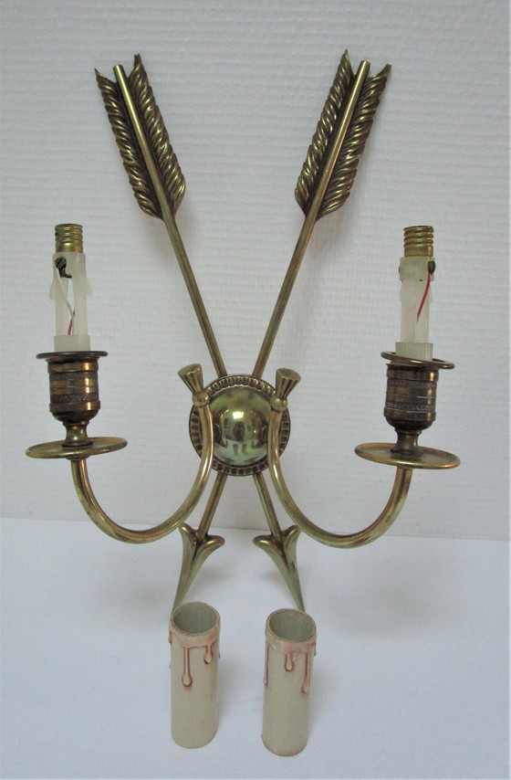 Image 1 of Paar Bronzen Pijl Wandlampen Lucien Gau