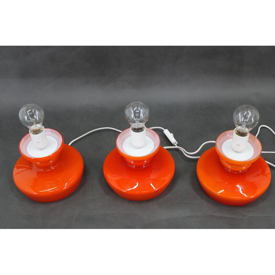 Image 1 of Set van 3 vintage opaline glazen tafellampen van Stepan Tabery, Tsjecho-Slowakije 1970