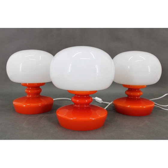 Image 1 of Set van 3 vintage opaline glazen tafellampen van Stepan Tabery, Tsjecho-Slowakije 1970