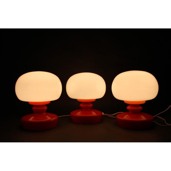 Image 1 of Set van 3 vintage opaline glazen tafellampen van Stepan Tabery, Tsjecho-Slowakije 1970
