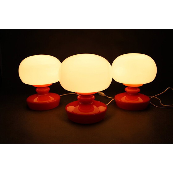 Image 1 of Set van 3 vintage opaline glazen tafellampen van Stepan Tabery, Tsjecho-Slowakije 1970