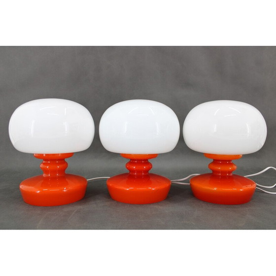 Image 1 of Set van 3 vintage opaline glazen tafellampen van Stepan Tabery, Tsjecho-Slowakije 1970