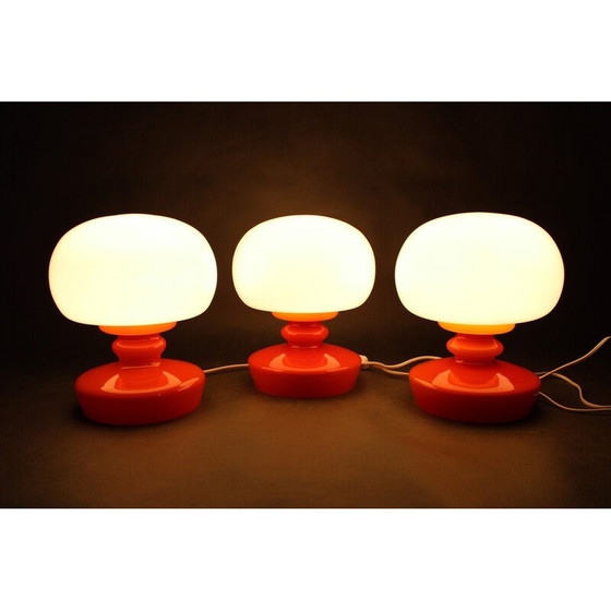 Image 1 of Set van 3 vintage opaline glazen tafellampen van Stepan Tabery, Tsjecho-Slowakije 1970