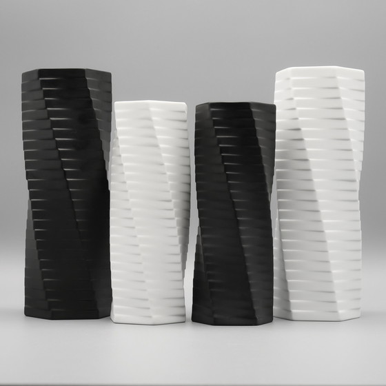 Image 1 of ROSENTHAL Studio-Line WERNER UHL Vaas PISA 4× Set Bisque Porcelaine Noire 1985
