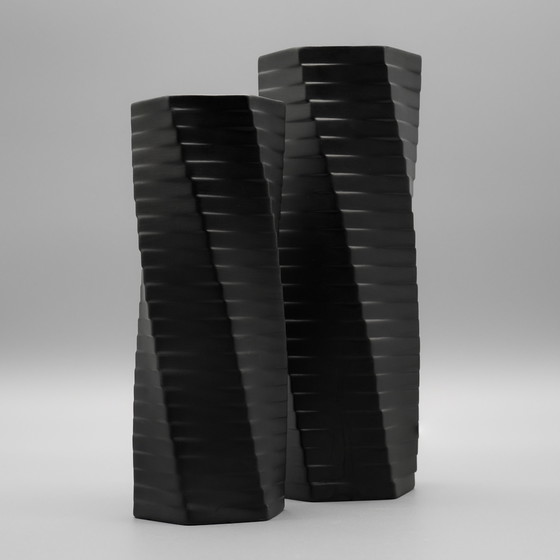 Image 1 of ROSENTHAL Studio-Line WERNER UHL Vaas PISA 4× Set Bisque Porcelaine Noire 1985