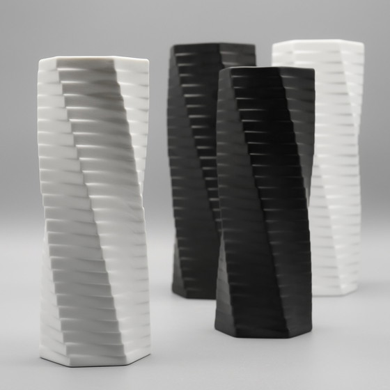 Image 1 of ROSENTHAL Studio-Line WERNER UHL Vaas PISA 4× Set Bisque Porcelaine Noire 1985