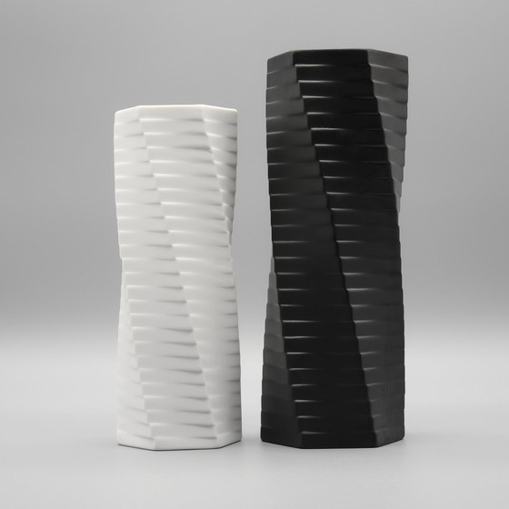 Image 1 of ROSENTHAL Studio-Line WERNER UHL Vaas PISA 4× Set Bisque Porcelaine Noire 1985