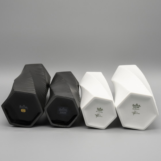 Image 1 of ROSENTHAL Studio-Line WERNER UHL Vaas PISA 4× Set Bisque Porcelaine Noire 1985