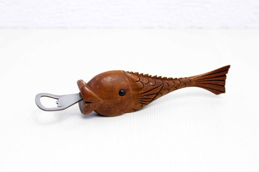 Vintage houten "Poisson" flesopener, Frankrijk 1960