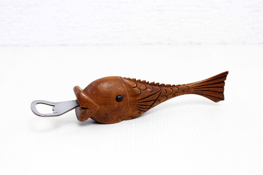 Vintage houten "Poisson" flesopener, Frankrijk 1960