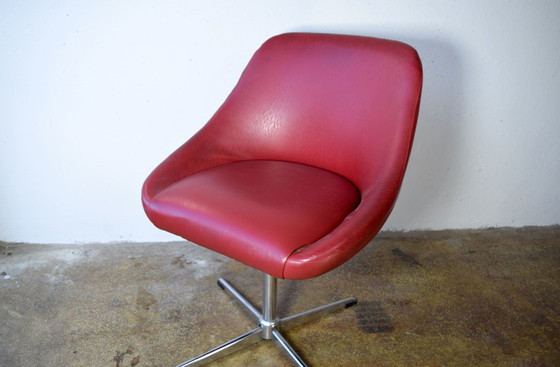 Image 1 of Vintage Rode Chromen Loungestoel 1970 Ruimtetijdperk