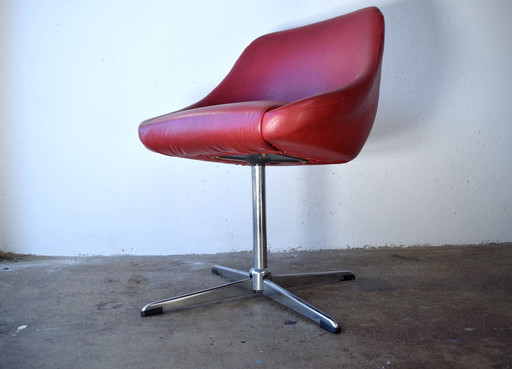 Vintage Rode Chromen Loungestoel 1970 Ruimtetijdperk