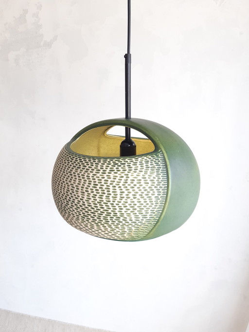 Groene Keramieken Aardewerken Vintage Hanglamp, West Germany Fat Lava Stijl, Keramiek, Aardewerk