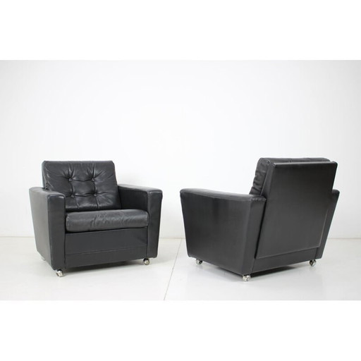 Vintage leren fauteuils, Finland 1970