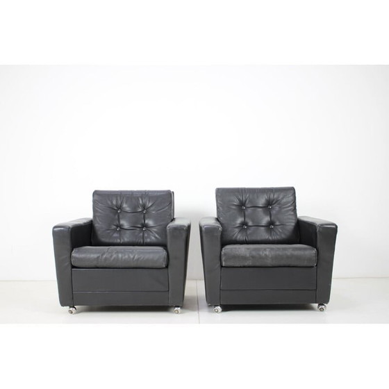 Image 1 of Vintage leren fauteuils, Finland 1970