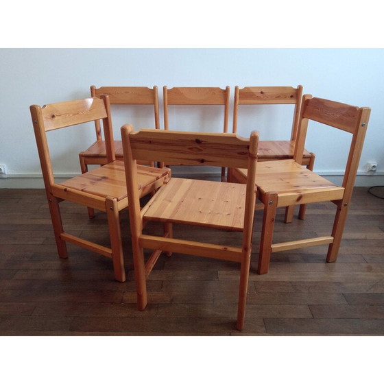 Image 1 of Set van 6 vintage grenen stoelen 1980