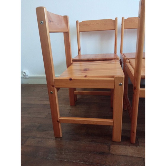 Image 1 of Set van 6 vintage grenen stoelen 1980