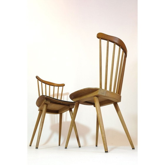 Image 1 of Paar vintage beuken en zwart kunstlederen "Menuet" stoelen van Baumann, 1960